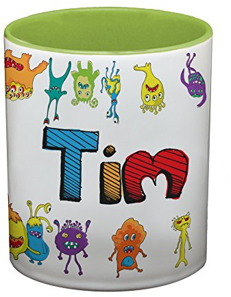 Ma2ca® Bunte Monster Namens Kindertasse mit eigenen Namen Tasse Becher-innen_hellgruen