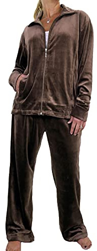 Womens Plus Size Velour 2 Piece Tracksuit Loungewear Chocolate Brown (6XL)