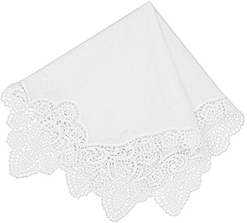 Milesky Damen Taschentuch mit Häkelspitze Weiß 100% Baumwolle Größe 30x30cm (CH06)