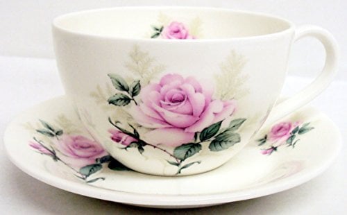 Majestic Rose Breakfast Cup & Saucer Fine Bone China Pink Rose Large Cup Saucer Set Hand Decorated in UK