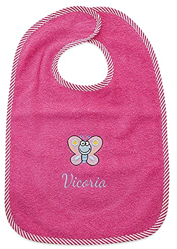 Wolimbo Lätzchen mit Klettverschluss - Pink - personalisierbar - mit Wunsch Name/Motiv - bestickt - Babylätzchen - für Mädchen und Jungs