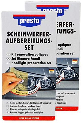 Presto 2X Scheinwerfer AUFBEREITUNG Set POLITUR VERSIEGELUNG Glanz UV-Schutz
