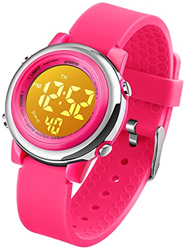 VenSten Kinder Digital Sport Uhren-Jungen Mädchen Wasserdicht Armbanduhr Sportuhr mit Wecker Datum Chronograph 7 LED Hintergrundbeleuchtung für Little Jugendliche Jungen - Rosa