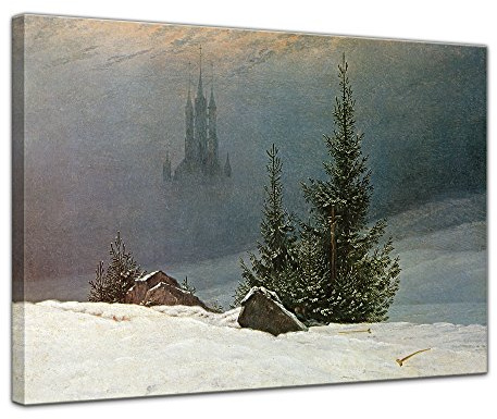 Bilderdepot24 Bild auf Leinwand | Caspar David Friedrich Winterlandschaft mit Kirche in 40x30 cm als Wandbild | Wand-deko Dekoration Wohnung alte Meister | NEU-180201-40x30-wmk