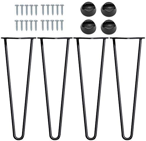 14” Hairpin Legs Black Steel Industrial Mid Century Modern Style, 2 Rod, Pack of 4, Heavy Duty Metal Coffee Table Furniture Leg Feet DIY Project