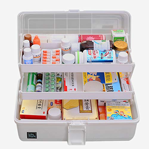 Hausapotheke Schrank, Likeluk Medizinbox Kunststoff 3 Ebene transparente Erste Hilfe Box Multifunktions Sortierkasten mit Griff, 33×18×17.5cm (Grau)