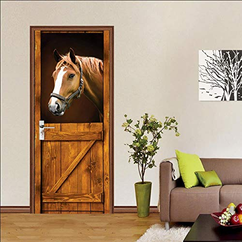 BXZGDJY 3D Türaufkleber Schlafzimmer Türen Renovierung Wasserdichte Tür Aufkleber Einfache Wohnzimmer Wandaufkleber Tapetensticker Fensterbild Wandaufkleber80X200Cm Pferd