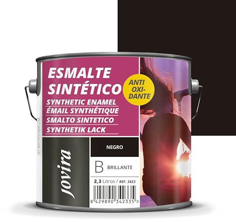 JOVIRA PINTURAS Esmalte Sintético Antioxidante. Esmalte directo sobre oxido. Para la protección y decoración de superficies de madera, hierro y acero. Brillante (2,3 Litros, Negro)