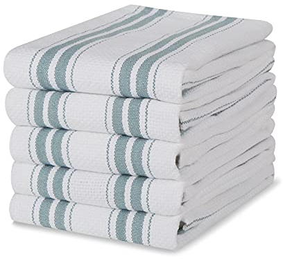 Sticky Toffee Woven 100% Baumwolle Küche Geschirrtücher | 5er Set | 50 x 70 cm | Blaugrün | Saugfähige Restaurant Bar Glas Küchentücher