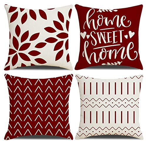 Homefeelzydys Fundas de Cojín 60 x 60 cm, Juego de 4 Fundas de Cojín Cuadradas Vino Tinto Paquete de 4 para Patio al Aire Libre, Jardín, Sala de Estar, Sofá, Decoración de Casa de Campo