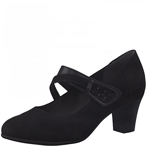 Jana Damen Pumps mit Riemen Mary Jane Vegan, Schwarz 1 (Schwarz), 38 EU