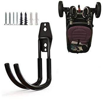 Wall Mount Baby Stroller Hanger, Baby Stroller Rack Holder, Baby Stroller Wall Hook, Garage Power Tool Hanger Wall Hook, Steel Garage Tool Storage Organizer Utility Hooks (Black)