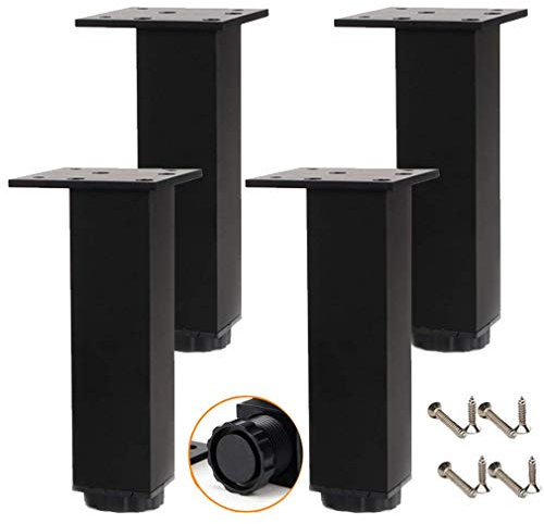 WLICWEI Pieds de Meuble réglables, Pieds de Table en métal, Pieds de Cuisine, Pieds de Support de Meuble TV en Alliage d'aluminium, Pieds de Meuble, Tapis surélevés, Noir, 4 pièces (18 cm/7 po)