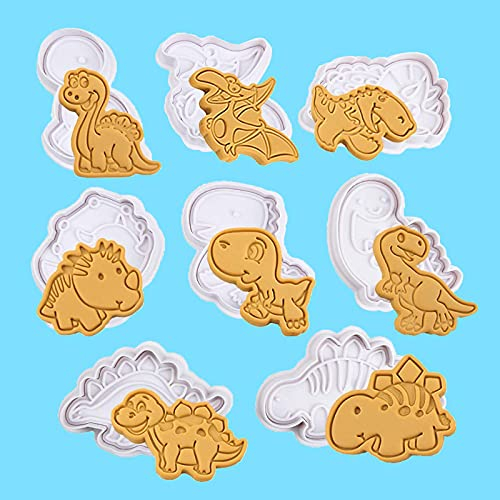 8 Piezas Moldes Galletas Dinosaurios, Moldes Cortadores Galletas Dinosaurios, Molde Chocolate Dinosaurios, Sellos Galletas Chocolate