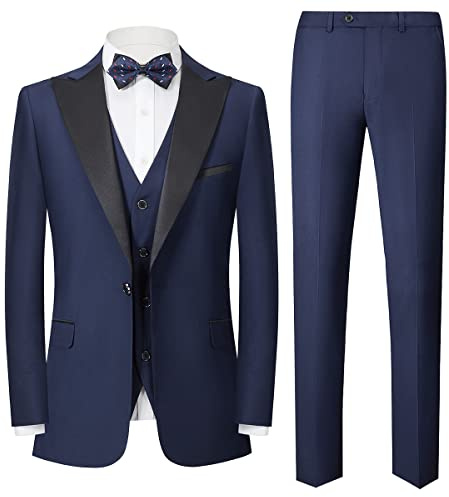 Sliktaa Abiti da uomo Set da 3 pezzi Slim Fit monopetto un bottone Abito smoking formale da sposa Business Performance Blazer Gilet Pantaloni