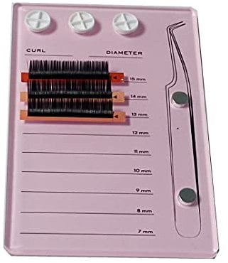 Eyelash Grafting Pallet, Acrylic Lash Tile holder, 7-15mm Scale Glue Cups Eyelash Extensions Storage Gasket Pads with Suction for Tweezers (Pink)