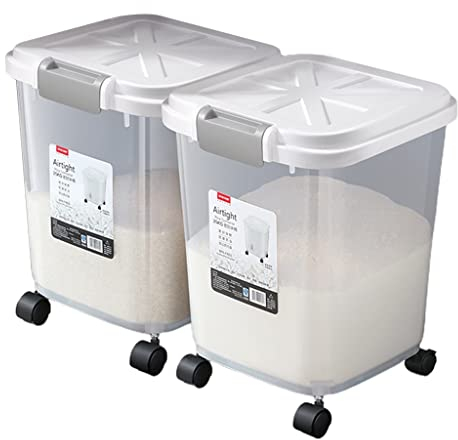 Seal Flour Dispenser with Wheels, Rice Storage Container, for Cereal Grain Flour Rice Nuts Beans Pet,toys, snack storage, capacity 15kg/25kg (Size : Capacity 25kg+25kg)