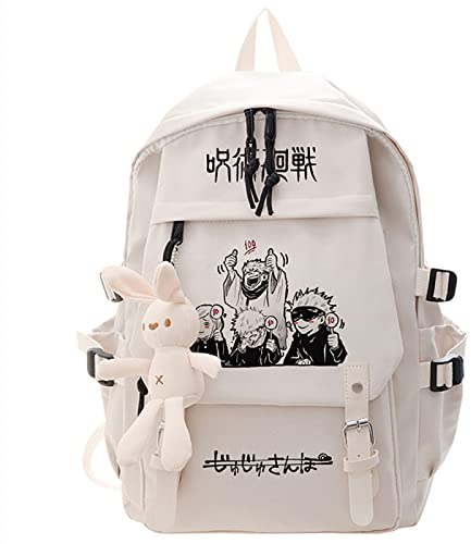Anime Jujutsu Kaisen Nylon Cartoon Rucksack, 2022 Mode Wasserdichte Schultasche College Bag,Weiß-2,L