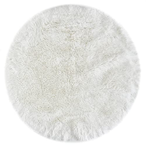 andiamo Kunstfell Teppich Alpa gemütlicher hochfloor Fellteppich 35 mm Florhöhe weich und flauschig weiß 80 cm rund