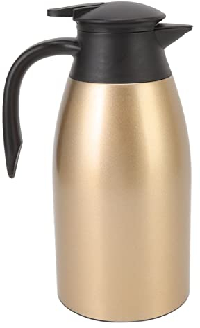 Thermo Kaffeekaraffe, 304 Edelstahl Thermo Kaffeekaraffe mit Deckel, 2 Liter Vakuum Teekaraffe, Isolierte Kaffee Thermoskanne, Isolierter Vakuum Wasser Getränkespender (Gold)