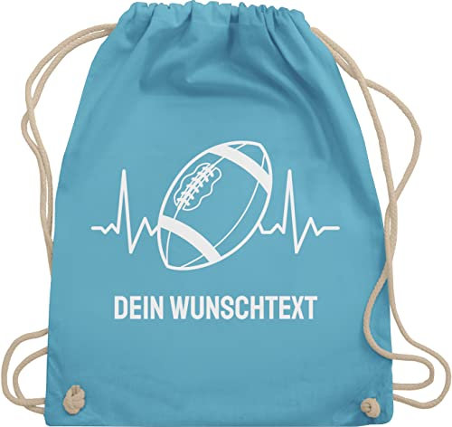 Turnbeutel Rucksack - Geschenke - Football Geschenk personalisiert mit Namen und Herzschlag American Football Männer Superbowl - Unisize - Hellblau - tasche stoffsackerl beutel sportbeutel
