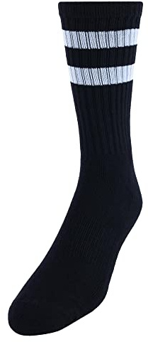 CTM Men's Crew Striped Socks (3 Pairs), Black with White Stripes