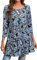 Enmain Maglia Tunica Donna Top Maniche a 3/4 Taglie Forti Camicetta con Stampata Oversize Originale Elegant Lungo T Shirt per Leggings,Blu e Nero,2XL