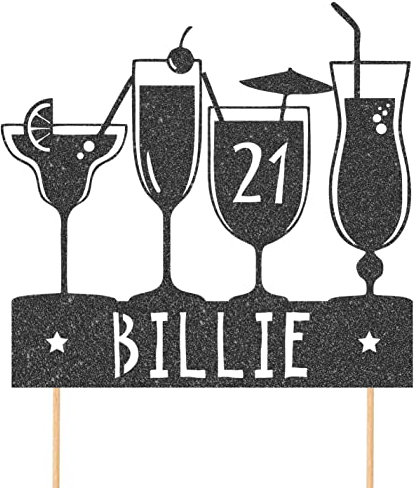Personalised Cocktail Glitter Cake Topper - Black Any Custom Name & Age Gin Vodka Glitter Cake Decoration and Sprinkles - Happy Birthday Decorations - Personalised Toppers for Cakes by Cakeshop