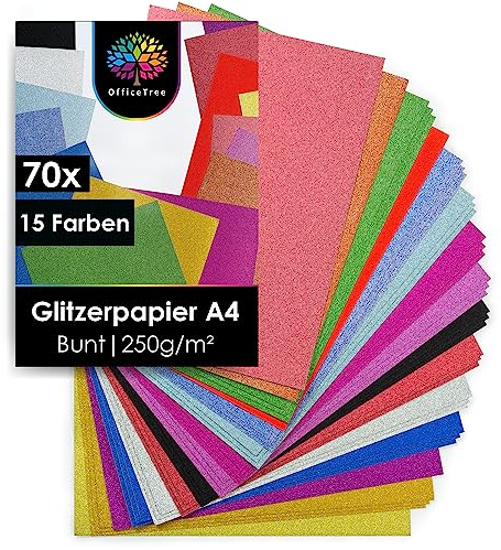 OfficeTree 100 x Glitzerpapier zum Basteln A4 – 20 Farben 250g/m² - Glitzer Papier A4 Bunt - Glitzer Bastelpapier - Glitzer Karton zum Basteln und Gestalten