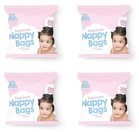 KARAN KING 800 Antibacterial Nappy Bags - Scented Diaper Sacks for Travel, Ensuring Easy-Tie Nappy Disposal on the Go (Kids, Toddlers,Diaper,Baby Products) (4 x 200)