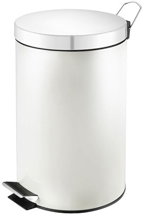 PROREGAL Runder Tretabfallsammler mit herausnehmbaren Kunststoff-Inneneimer | 3 Liter, HxBxT 27x19,5x17cm | Weiß