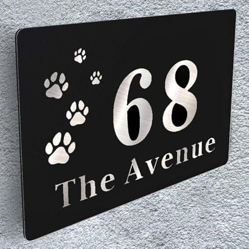 Door Number Plaques for Wall House Signs Personalised Front Door Signs House Number Plaques Plates for Outside House Name Plaque Black Aluminium Road Name Numbers for Gate(Design 2)