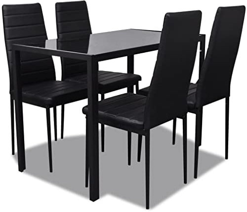 Hommdiy Essgruppe Tisch Stühle 5-TLG. Kunstleder Schwarz