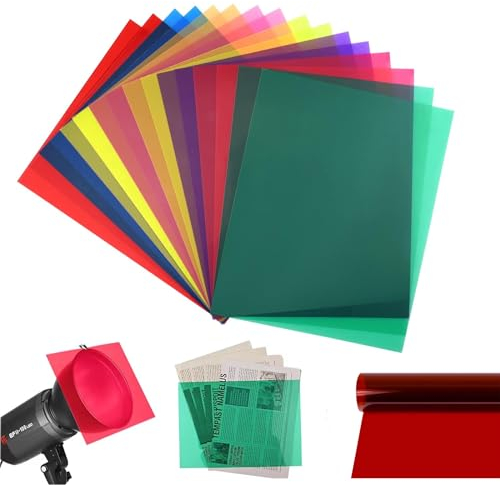 ERNZI 16 Stück Gel Lichtfilter Farbkorrektur - Bunte Overlays, Transparente Farbfilm-Beleuchtungsfilter, Kunststoff-Folien In 8 Farben, 11,7 X 8,3 Zoll. Geeignet für Film, Video, Foto, Bühne