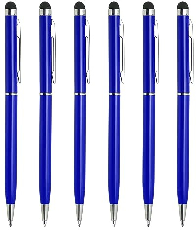 Quarkzman 6uds Metal Óptico Lápiz Pluma Bolígrafo 2 en 1 Universal Retráctil Tinta Pluma con Óptico Lápiz Puntas para Pantalla Capacitiva Oscuro Azul