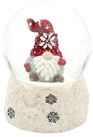 Dekohelden24 Schneekugel Weihnachtswichtel mit roter Mütze auf weißem Sockel, L/B/H/Ø Kugel 6,5 x 6,5 x 8,8 cm Ø 6,5 cm