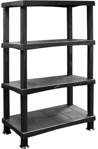 SIDSONS 4 Tier Plastic Shelving Unit Storage Racking Shelves For Home Garage Shed Warehouse Utility Room Push Fit Assmbly No Tools Required Assembled size Height 135cm Width 80cm Depth 40cm
