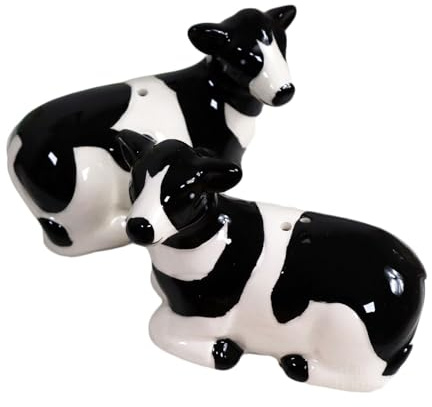 Salt and Pepper Shakers Dairy Cow Ceramic Black White Animal Condiment Pot Set