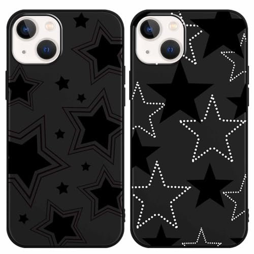 Foonary 2 Pack Black Print Phone Case Compatible with iPhone 13 mini 5.4, Slim Soft Silicone with Fashion Star Design Aesthetics Pattern Cases, Shockproof Bumper Protector Cover