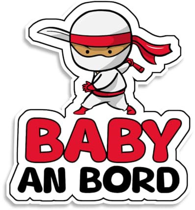 Baby on Board Aufkleber Auto - Baby Ninja 16 x 15 cm, Strapazierfähiger & Wasserdichter Baby an Bord Aufkleber Auto, Auto Aufkleber Sicherheitssignal zur Warnung von Fahrern