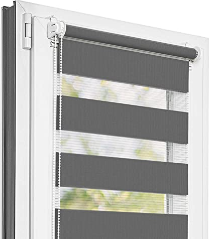 Estika Doppelrollo Klemmfix ohne Bohren - 55 cm x 120 cm - Anthrazit - 27 Stofffarben, Tag und Nacht Duo Rollo, Rollos für Fenster ohne Bohren, Fenster Sichtschutz (55 cm Stoffbreite)