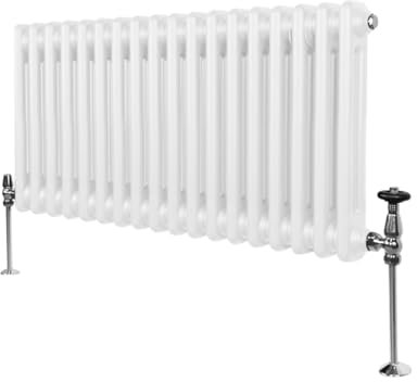 Radiador Tradicional Horizontal de 2 columnas 300mm x 832mm | Blanco | Acero | Montado en pared | Kit de fijación y soportes + Cepillo de limpieza GRATIS | Calefacción estufa calefactor