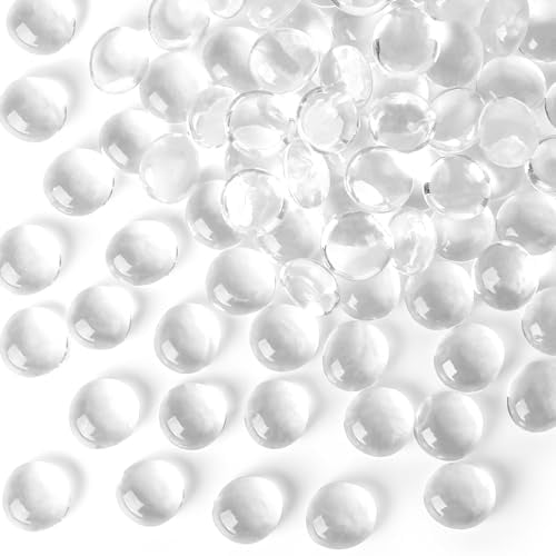 VGOODALL Lot de 160 à 180 mini galets en verre transparent de 450 g pour vases, pierres en verre, billes plates pour jardin, aquarium, décoration d'intérieur