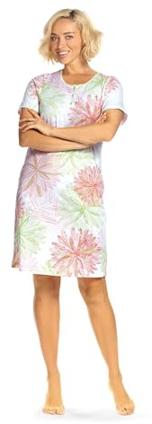 Ascafa Damen Nachthemd 2412121 Kurzarm grafisches Blumenmuster Farbe: Lindgrün 100% Baumwolle (52)