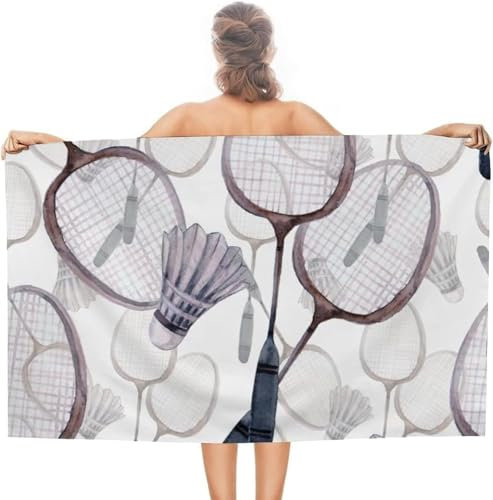 Latwerio Strandtuch Badminton, 3D Handtuch Badminton Badetücher, Absorbierendem Strandtuch Mikrofaser Weich Badetuch XXL für Camping Fitnessstudio Reise Strandhandtuch 150x200 cm A5809