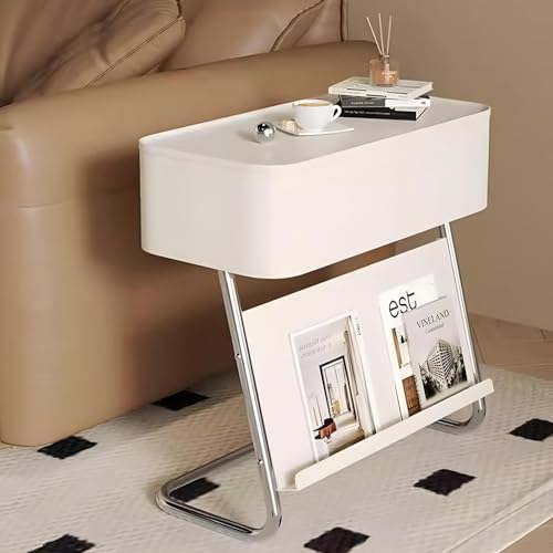 Eiauiuo Moderner Beistelltisch Minimalismus Couchtisch Wohnzimmertisch Sofatisch aus Metall Kohlenstoffstahl Seitentisch mit Zeitungsständer Oberseite 360° Drehbar Schlafzimmer Nachttisch Kann Bewegen