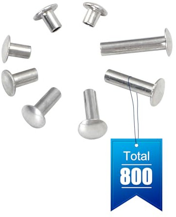 800Pcs 1/8 Diameter Tubular Rivets for Semi | Tonka Toy Truck Restoration Assortment Toy Part Assorted Sizes Applied for Car Window Vents Pinball Machines Restoration Aluminum (Bulk-8 Various Sizes)