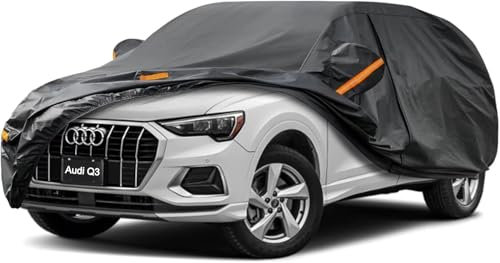 Kayme Autoplane Wasserdicht Atmungsaktiv für Audi Q3 (2012-2025), 7 Schichten Vollgarage Autoabdeckung für Regen Sonne Staub Schutz Verkratzt, Autoabdeckung mit Reflektierenden Streifen.