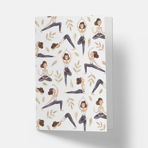 Yoga-Frau Grußkarte mit Umschlag, Geburtstagskarte Yoga Motiv, Geschenk für Freundin, Glückwunsch-Karte mit verschiedenen Yoga Haltungen, Gutschein Yogakarte