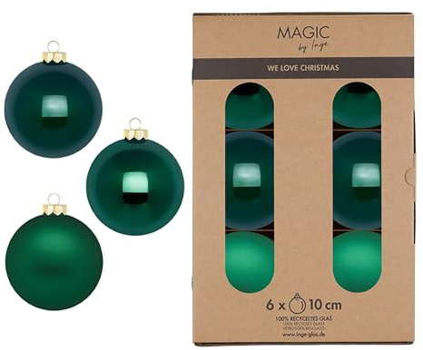 Weihnachtskugeln Glas 10cm 6 Stück - matt & glänzend - Große Christbaumkugeln Weihnachtsbaumkugeln für Weihnachten - Christbaumschmuck & Weihnachtsbaumschmuck Dunkelgrün - Fir Green